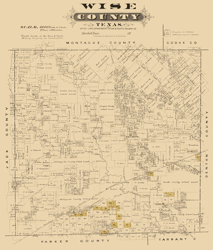 Historic County Map - Wise County Texas - Gast 1870 - 23 x 26.93 - Vintage Wall Art