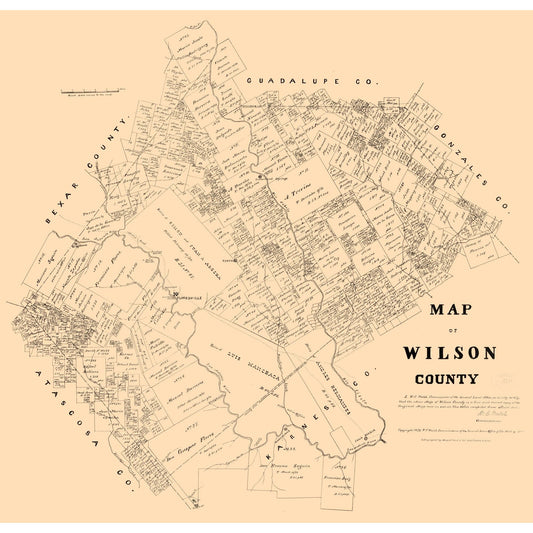 Historic County Map - Wilson County Texas - Walsh 1879 - Vintage Wall Art