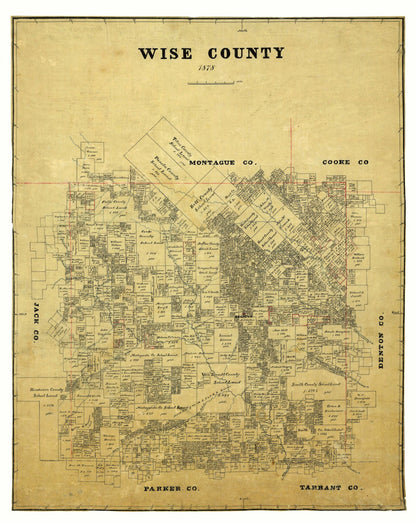 Historic County Map - Wise County Texas - General Land Office 1878 - 23 x 28.89 - Vintage Wall Art