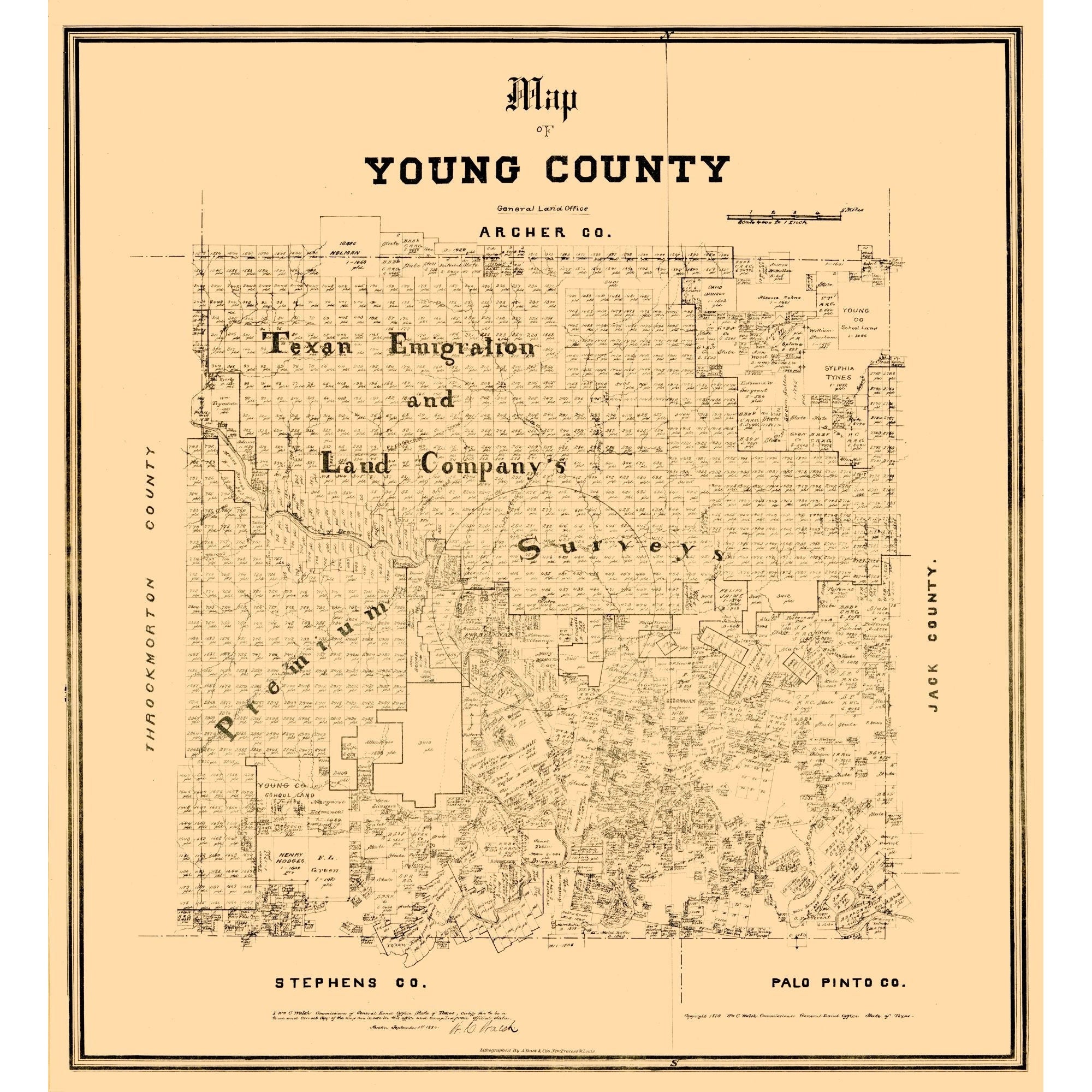 Historic County Map - Young County Texas - Walsh 1889 - 23 x 25.24 - V ...