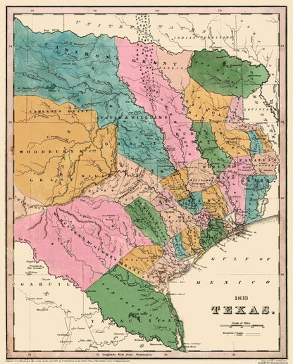 Historic State Map - Texas - Bradford 1833 - 23 x 28.56 - Vintage Wall Art