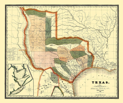 Historic State Map - Texas - Burr 1835 - 27.44 x 23 - Vintage Wall Art