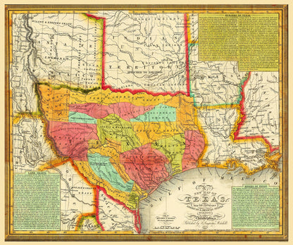 Historic State Map - Texas - Young 1836 - 27.5 x 23 - Vintage Wall Art