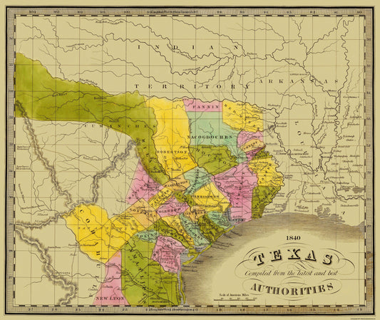 Historic State Map - Texas - Greenleaf 1840 - 27.31 x 23 - Vintage Wall Art