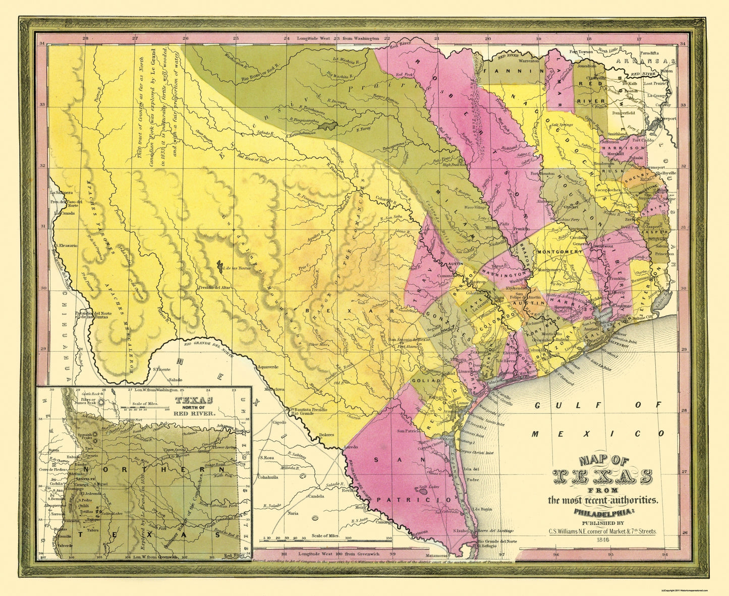 Historic State Map - Texas - Mitchell 1846 - 28.13 x 23 - Vintage Wall Art