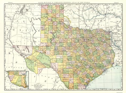 Historic State Map - Texas - Rand McNally 1897 - 31 x 23 - Vintage Wall Art