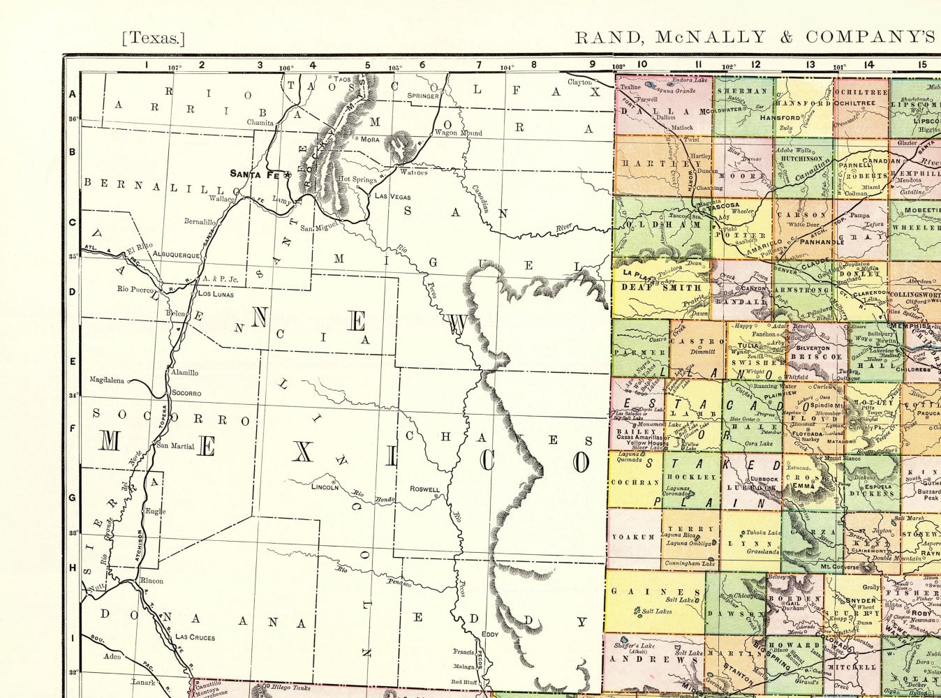 Historic State Map - Texas - Rand McNally 1897 - 31 x 23 - Vintage Wall Art