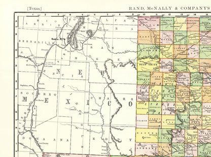 Historic State Map - Texas - Rand McNally 1897 - 31 x 23 - Vintage Wall Art