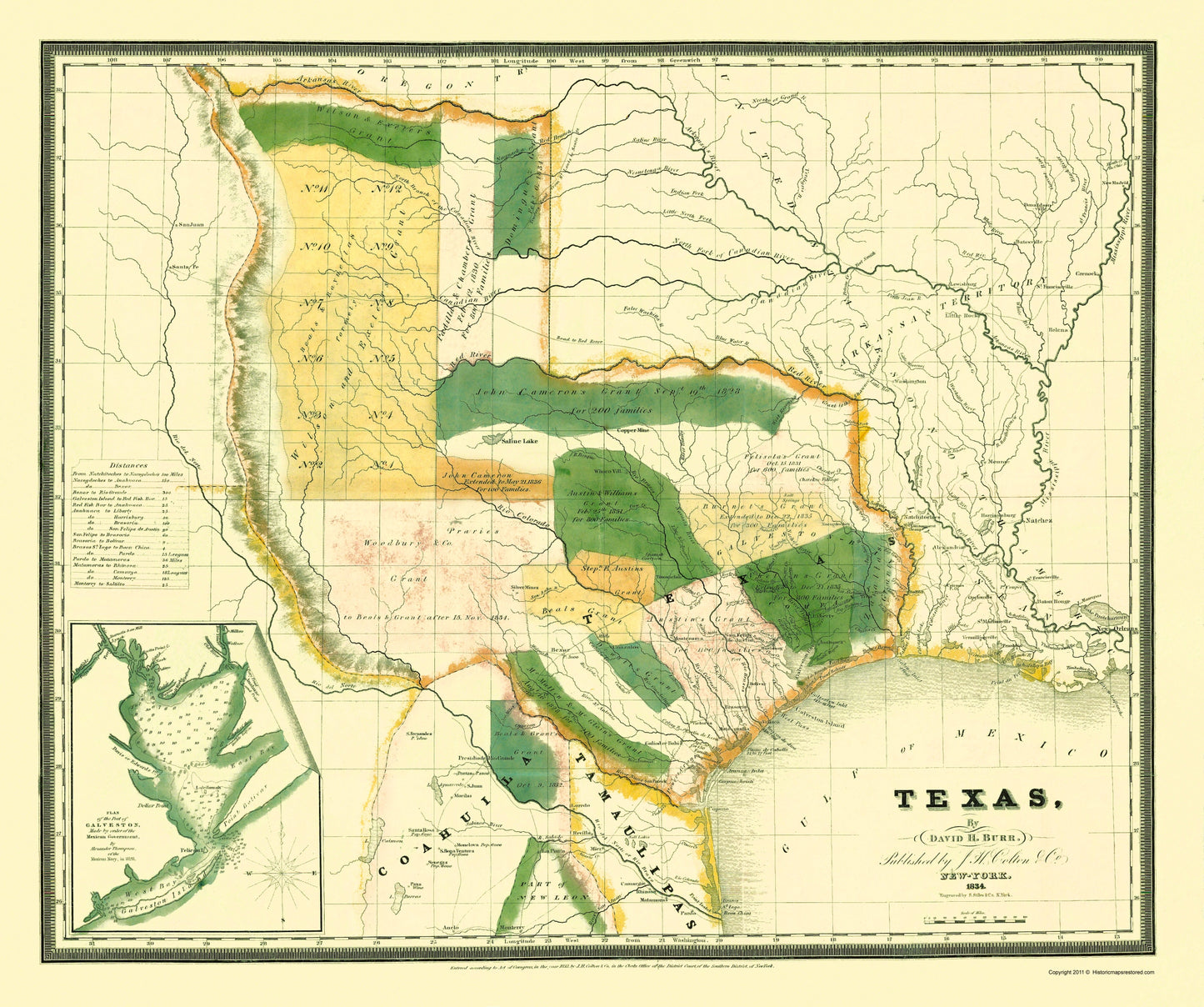 Historic State Map - Texas - Burr 1834 - 23 x 27.51 - Vintage Wall Art