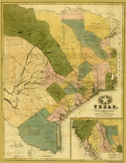 Historic State Map - Texas - Colton 1839 - 23 x 29.87 - Vintage Wall Art