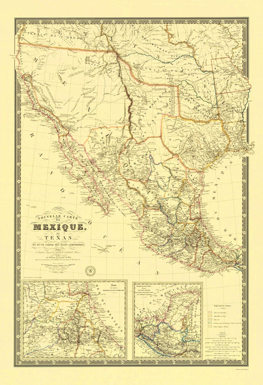 Historic State Map - Texas Mexico - 1840 - 23 x 33.59 - Vintage Wall Art