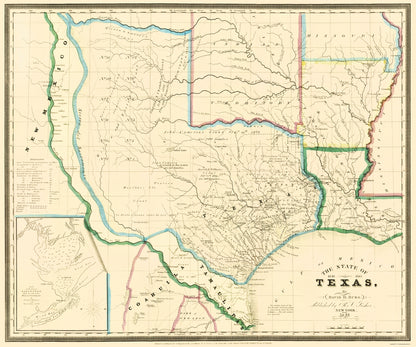 Historic State Map - Texas - Burr 1846 - 23 x 27.54 - Vintage Wall Art