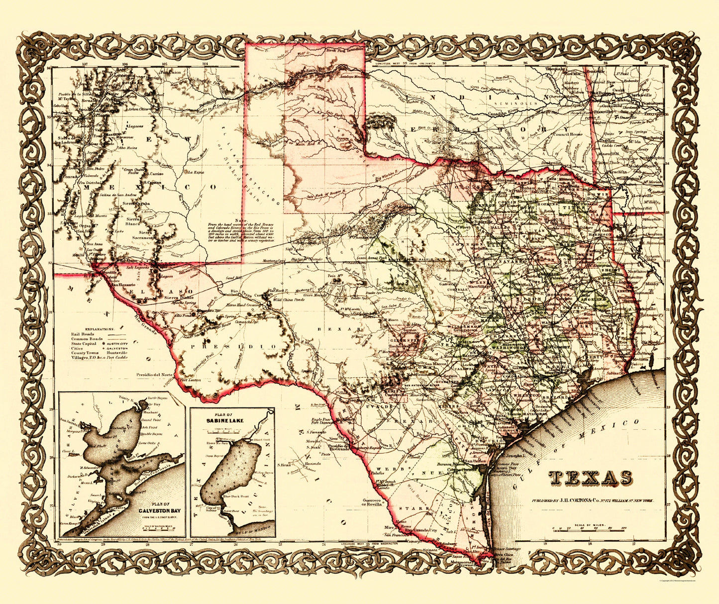 Historic State Map - Texas - Colton 1858 - 23 x 27 - Vintage Wall Art