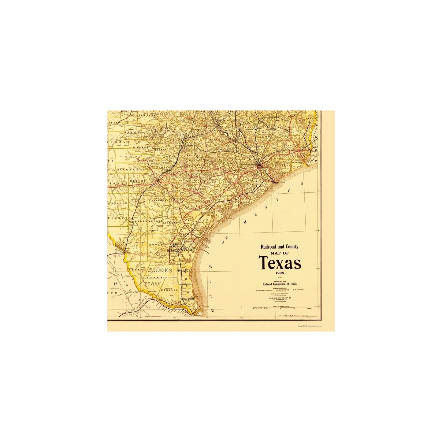 Historic State Map - Texas - Railroad Commission 1908 - 23 x 23.67 - V ...
