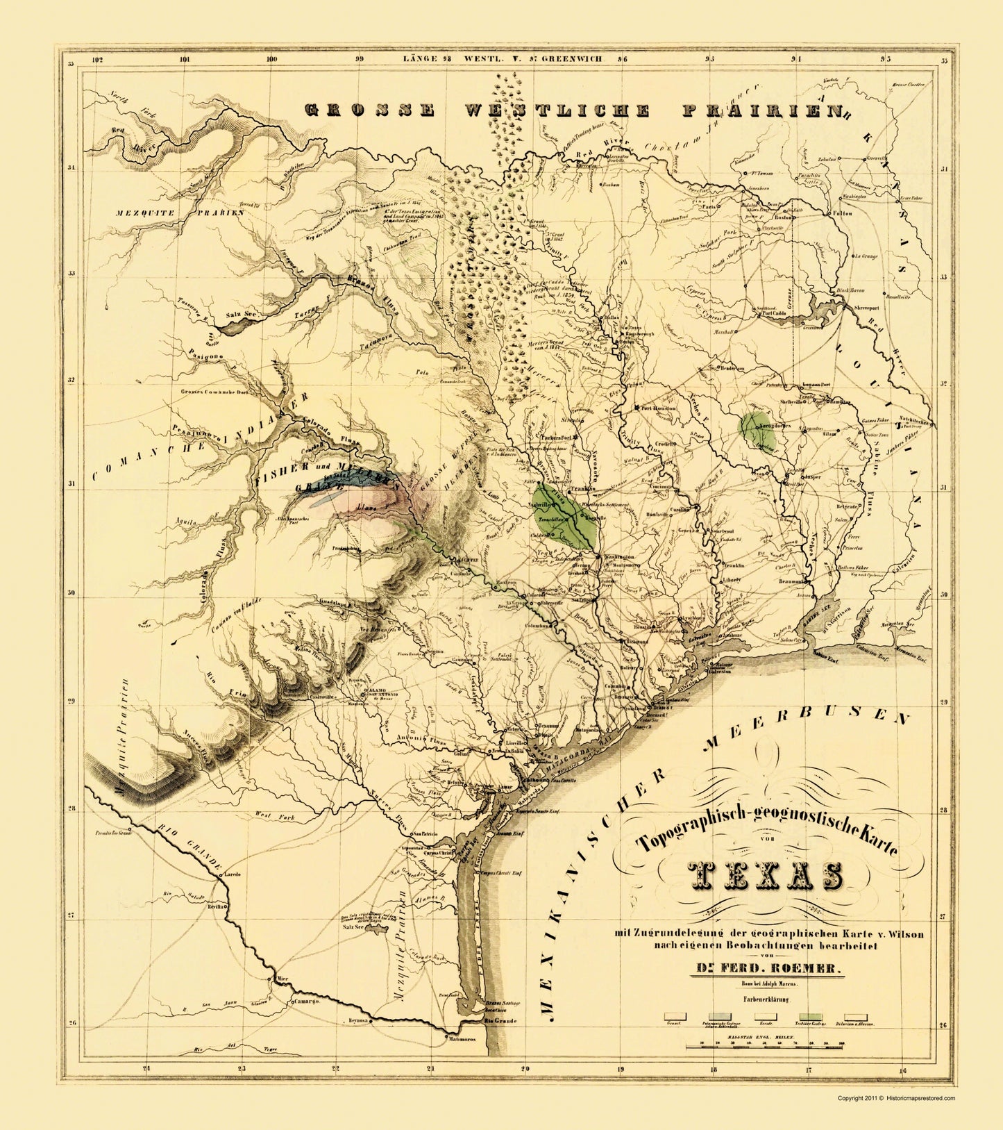 Historic State Map - Texas with Alamo - Roemer 1849 - 23 x 25.90 - Vintage Wall Art