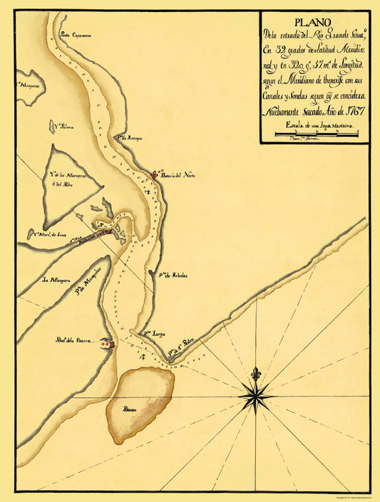 Historic Nautical Map - Rio Grande Mouth - 1767 - 23 x 30.41 - Vintage Wall Art