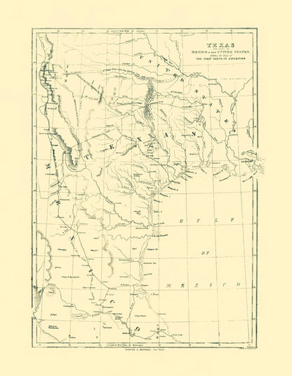 Historic State Map - Texas Route of 1st Santa Fe Express - Harper 1844 - 23 x 29.57 - Vintage Wall Art