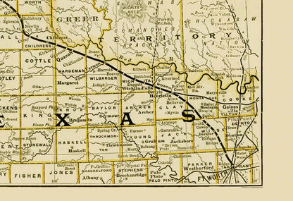 Railroad Map - Denver Texas and Ft Worth Railroad - Northrup 1888 - 23 x 33 - Vintage Wall Art