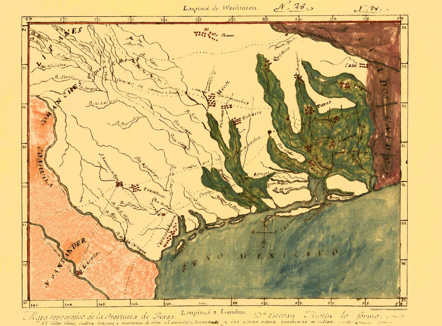 Historic State Map - Texas Mexican Province - 1820 - 23 x 31.15 - Vintage Wall Art