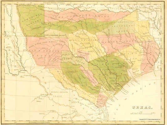 Historic State Map - Texas Grants Indian Territory - 1819 - 23 x 30.68 - Vintage Wall Art