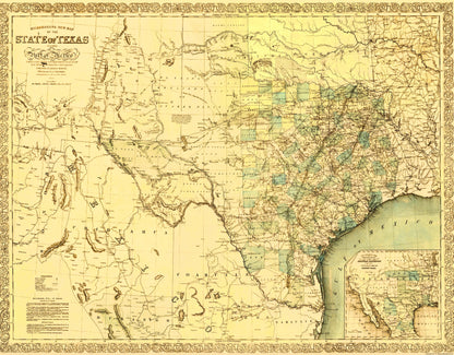 Historic State Map - Texas Northern Mexico - Desilver 1859 - 23 x 29 - Vintage Wall Art