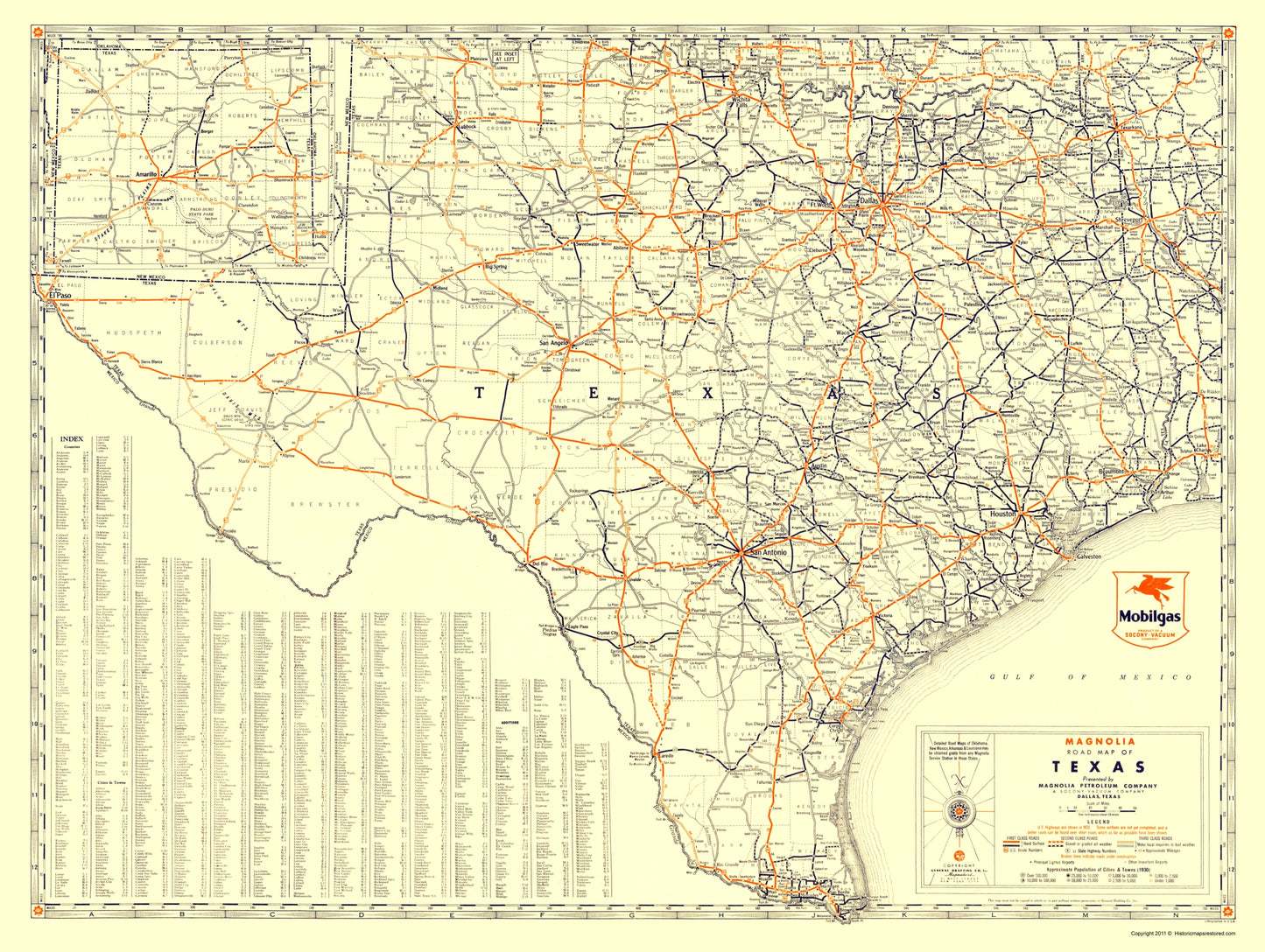 Historic State Map - Texas Road Map Magnolia Petro - 1933 - 23 x 30.55 - Vintage Wall Art