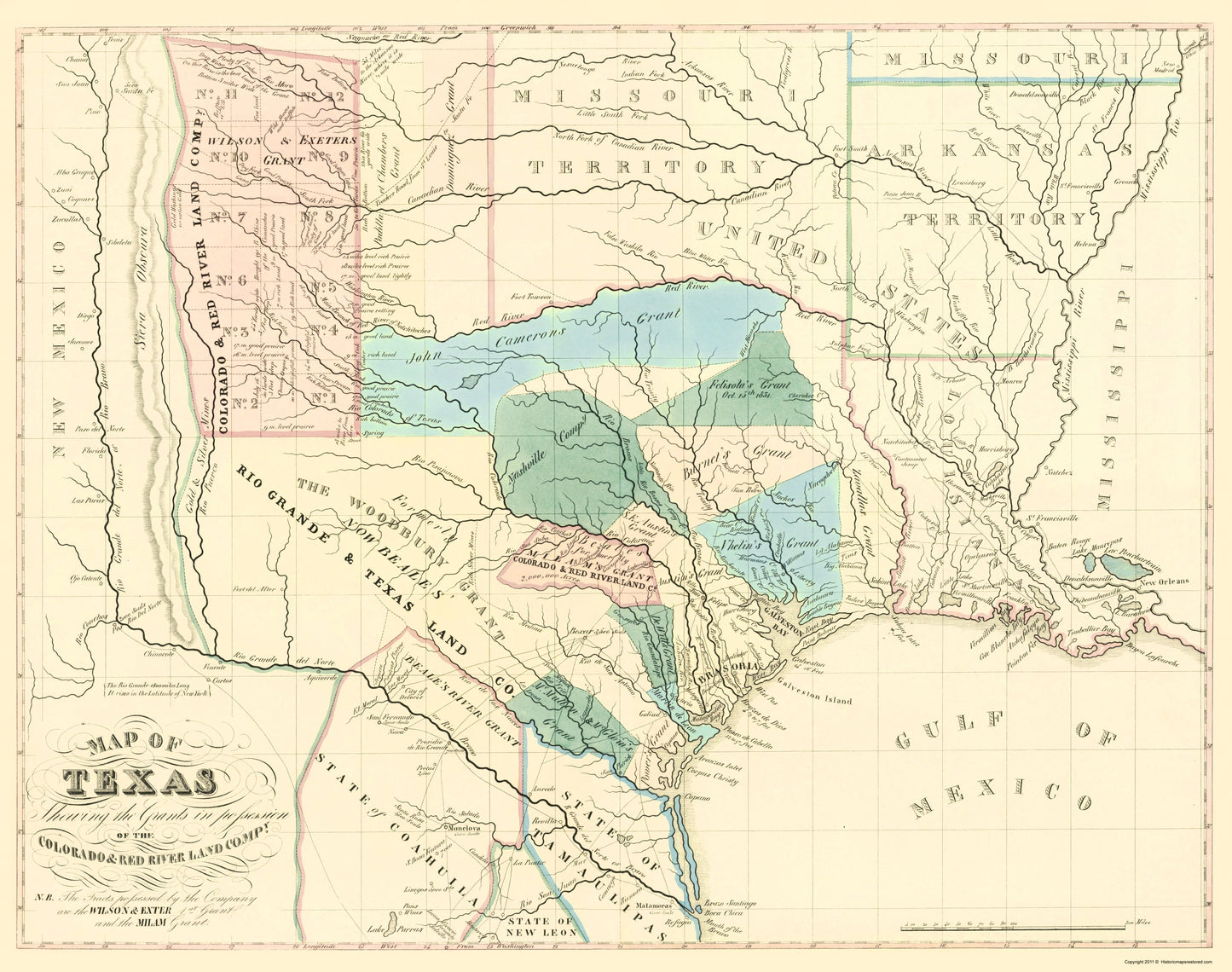 Historic State Map - Texas Grants - Wilson 1835 - 23 x 29 - Vintage Wall Art