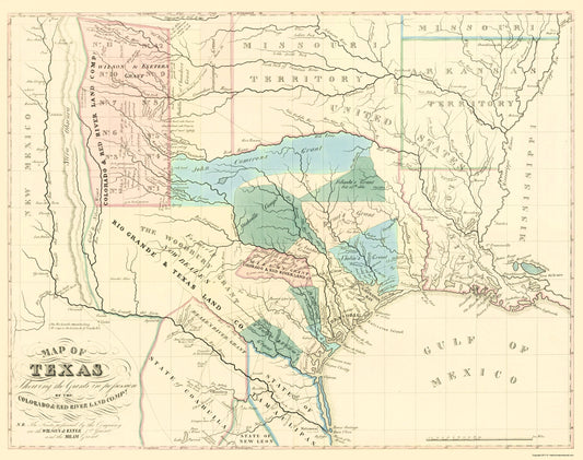 Historic State Map - Texas Grants - Wilson 1835 - 23 x 29 - Vintage Wall Art