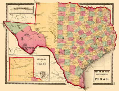 Historic State Map - Texas - Stedman 1873 - 23 x 30.10 - Vintage Wall Art