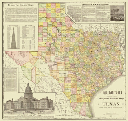 Historic State Map - Texas - Rand McNally 1891 - 23 x 24.45 - Vintage Wall Art