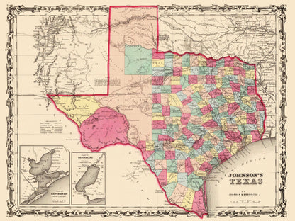 Historic State Map - Texas - Johnson 1860 - 23 x 30.66 - Vintage Wall Art