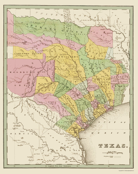 Historic State Map - Texas Eastern Landowner Grants - Bradford 1838 - 23 x 28.94 - Vintage Wall Art