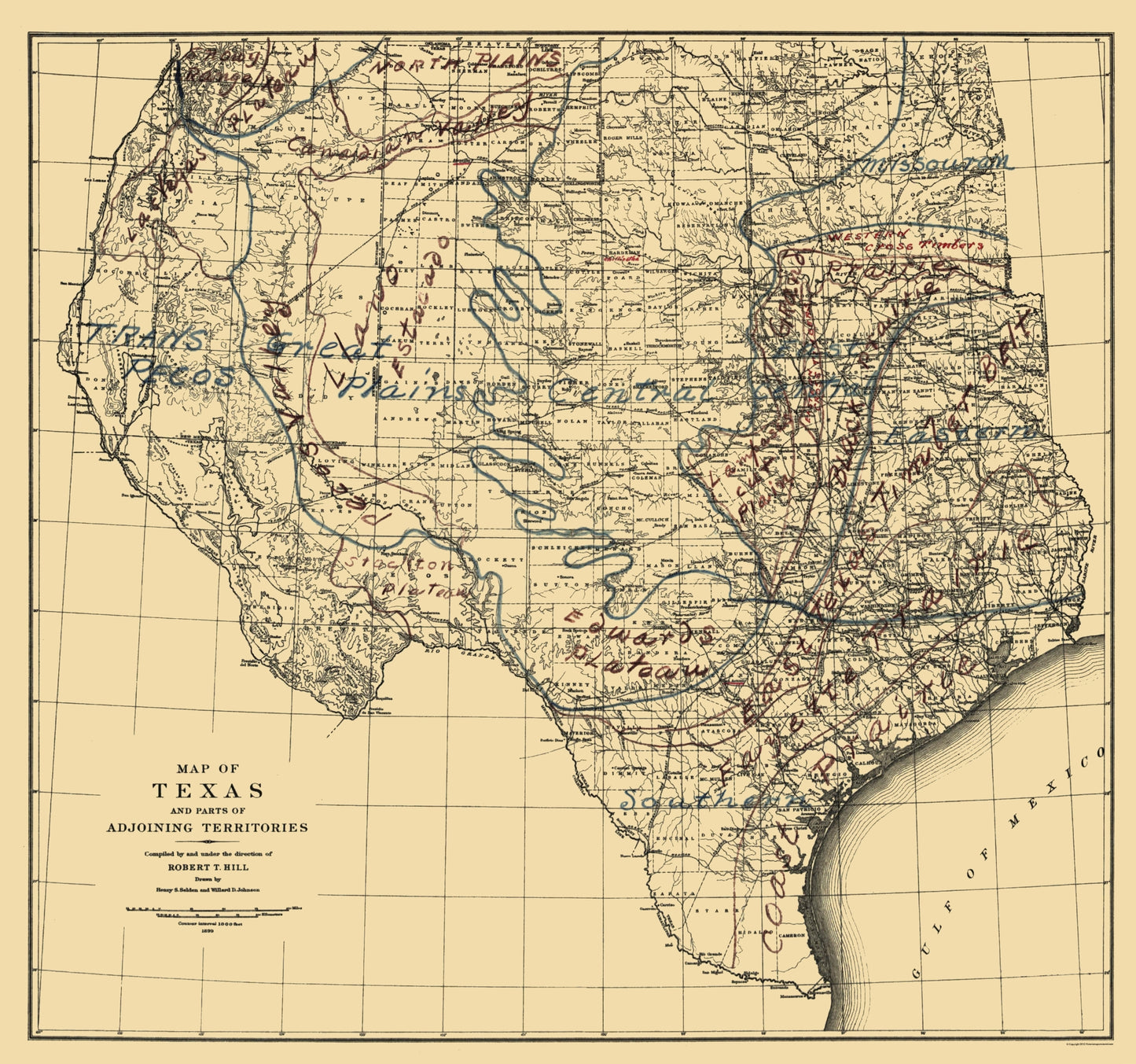 Historic State Map - Texas Adjoining Territories - Graham 1899 - 23 x 24.56 - Vintage Wall Art