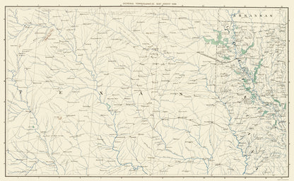 Topographical Map - East Texas West Louisiana Sheet- US War Dept 1891 - 23 x 37.31 - Vintage Wall Art