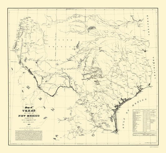 Historic State Map - Texas Eastern New Mexico - Dunnovant 1857 - 23 x 24.94 - Vintage Wall Art