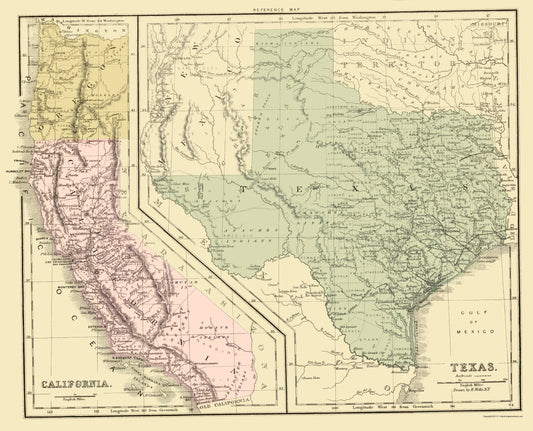 Historic State Map - Texas California Oregon - Appleton 1864 - 23 x 28.48 - Vintage Wall Art