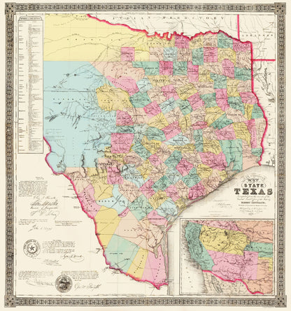 Historic State Map - Texas - Colton 1856 - 23 x 24.58 - Vintage Wall Art