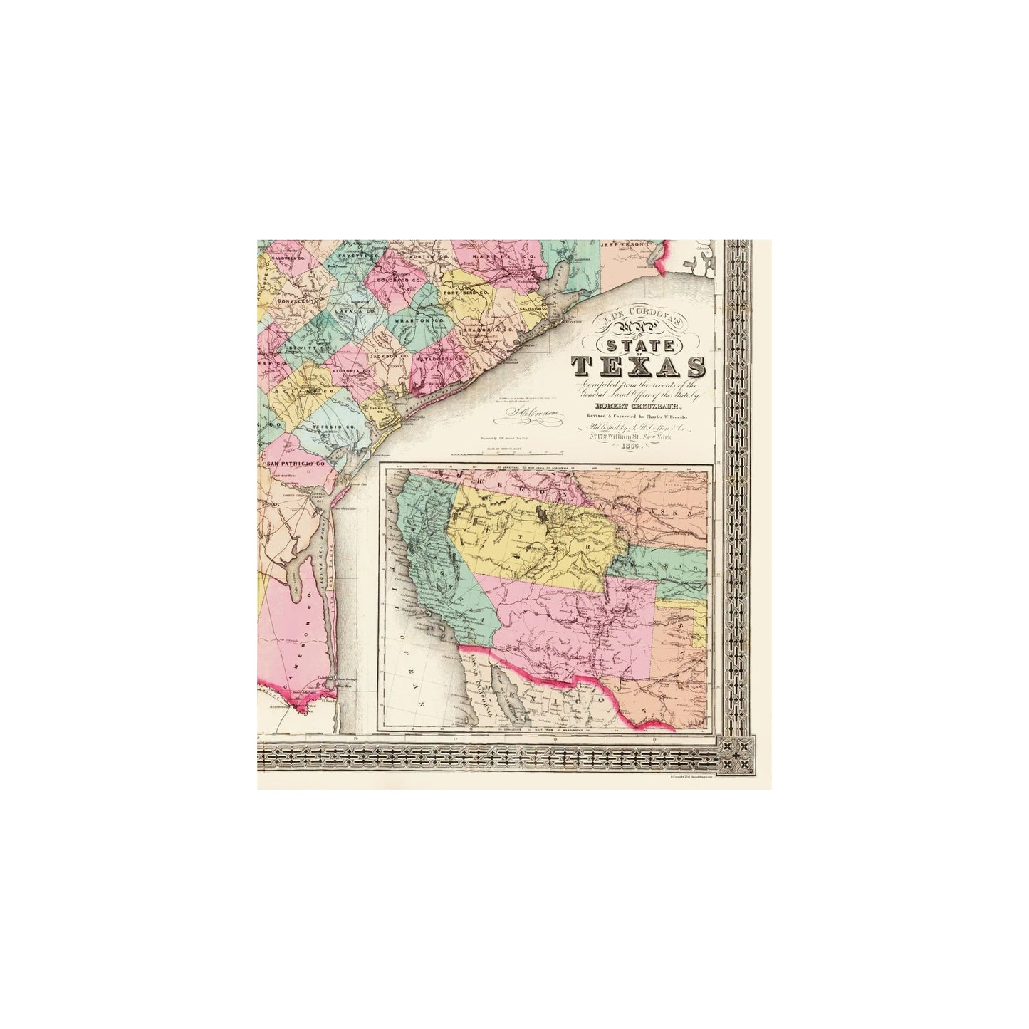 Historic State Map - Texas - Colton 1856 - 23 x 24.58 - Vintage Wall Art