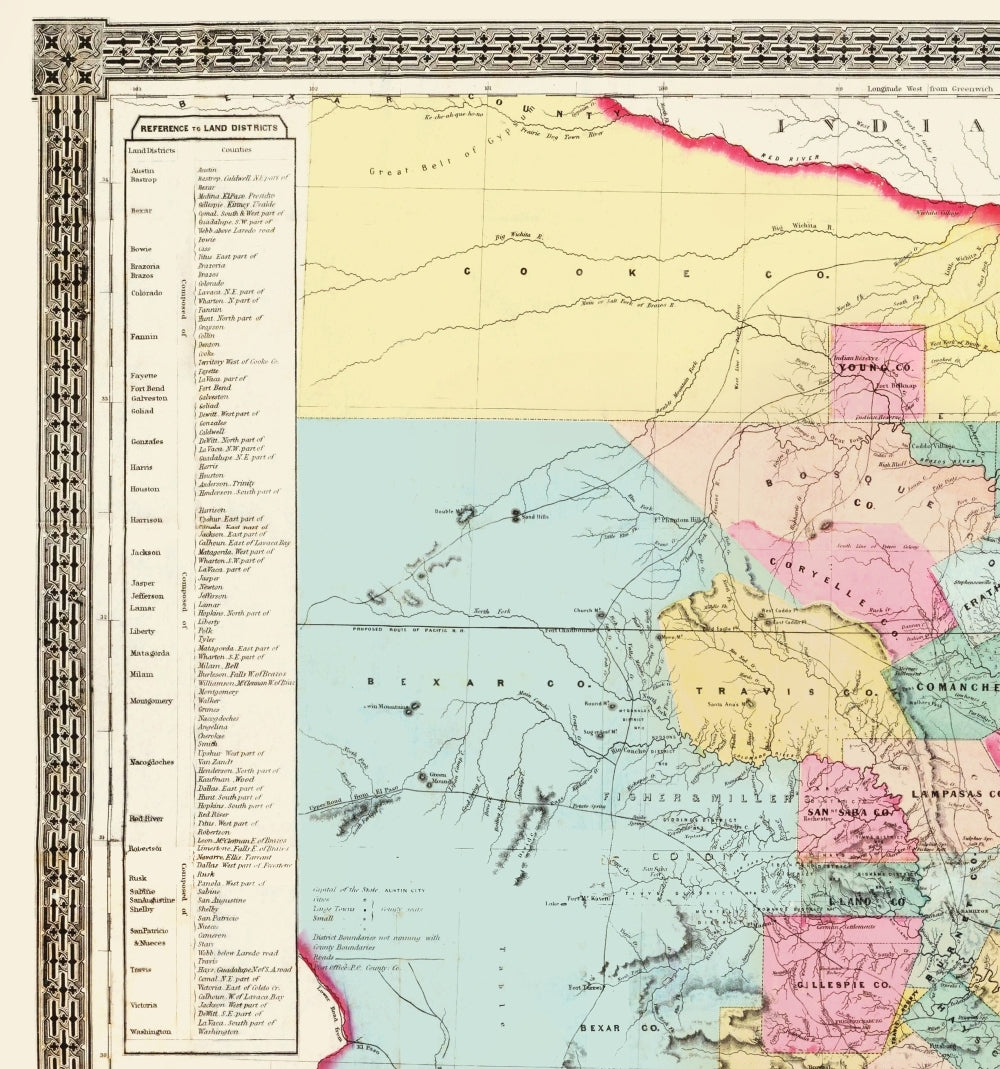 Historic State Map - Texas - Colton 1856 - 23 x 24.58 - Vintage Wall Art