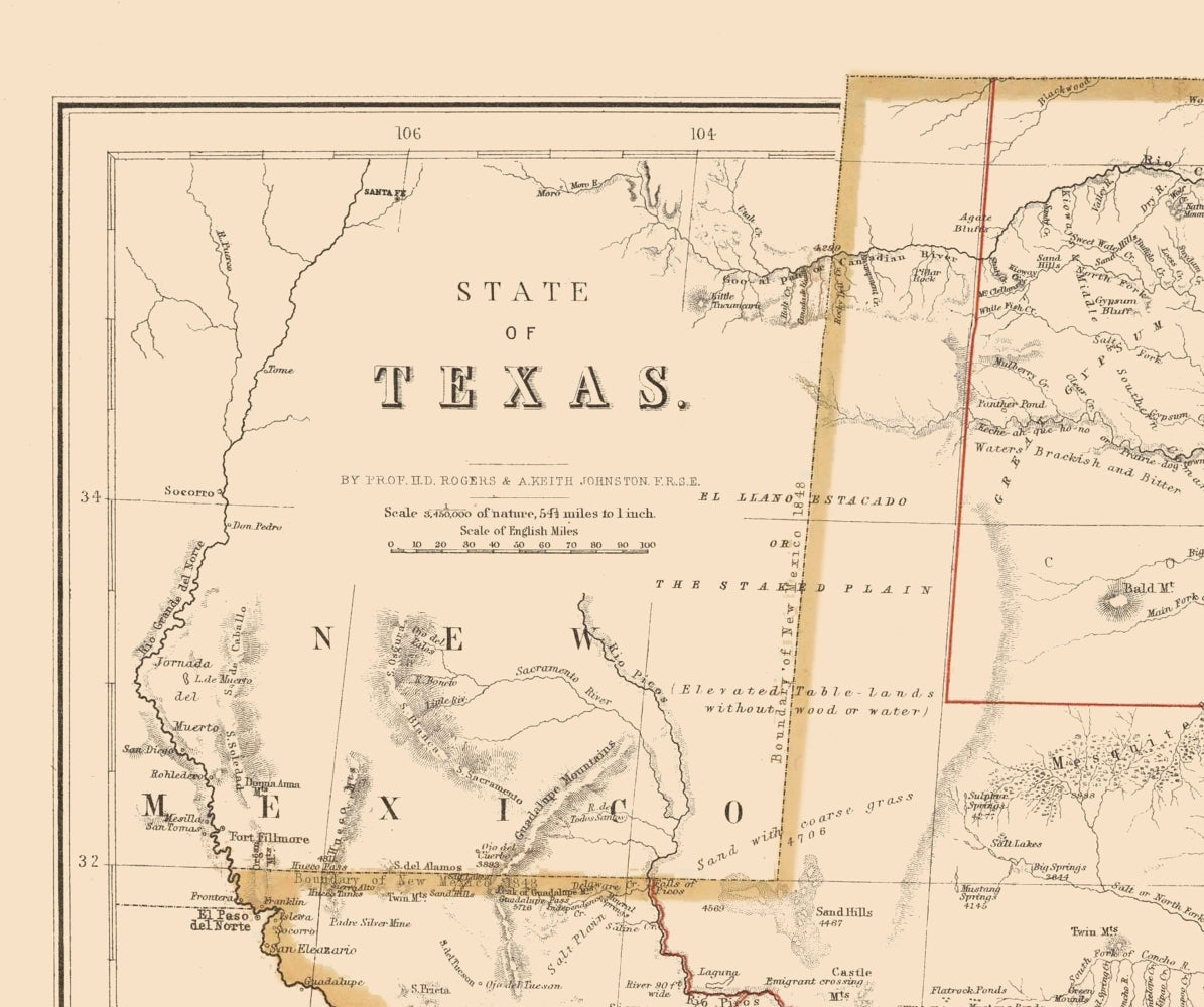 Historic State Map - Texas - Stanford 1857 - 23 x 27.49 - Vintage Wall Art
