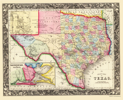 Historic State Map - Texas - Mitchell 1860 - 23 x 28.03 - Vintage Wall Art