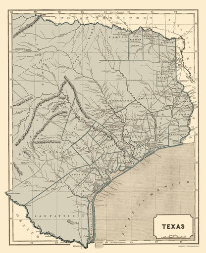 Historic State Map - Texas - Breese 1845 - 23 x 28.30 - Vintage Wall Art