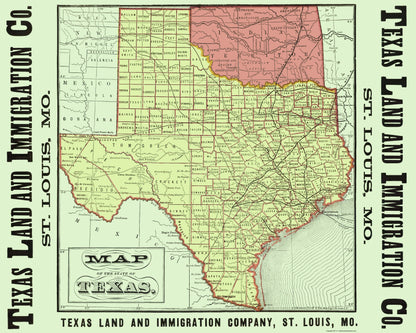 Historic State Map - Texas - Texas Land and Immigration 1876 - 23 x 28.76 - Vintage Wall Art