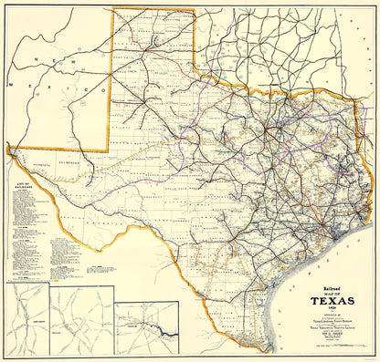 Railroad Map - Texas Railroads - Dodge 1926 - 23 x 24.11 - Vintage Wall Art