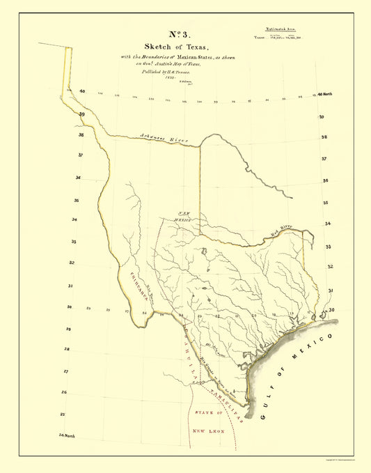 Historic State Map - Texas - Tanner 1839 - 23 x 29.28 - Vintage Wall Art