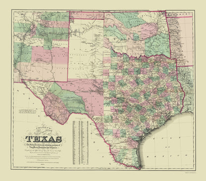 Historic State Map - Texas - Colton 1872 - 23 x 26.19 - Vintage Wall Art