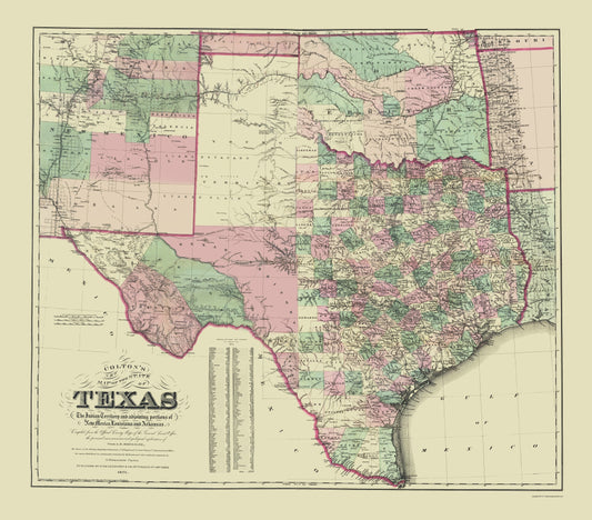 Historic State Map - Texas - Colton 1872 - 23 x 26.19 - Vintage Wall Art