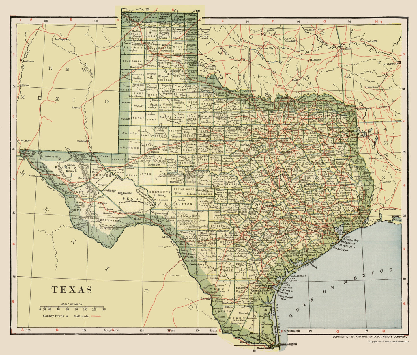 Historic State Map - Texas - Mead 1903 - 23 x 27.03 - Vintage Wall Art