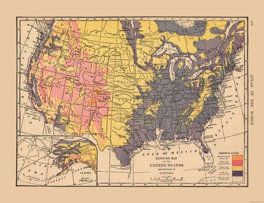Historic State Map - United States Canada Altitude - Hammond 1910 - 29.79 x 23 - Vintage Wall Art
