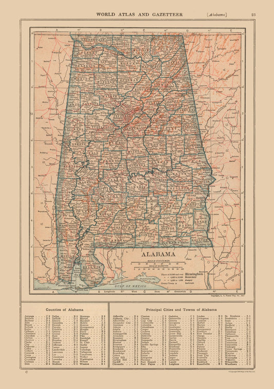 Historic State Map - Alabama - Reynold 1921 - 23 x 32.72 - Vintage Wall Art